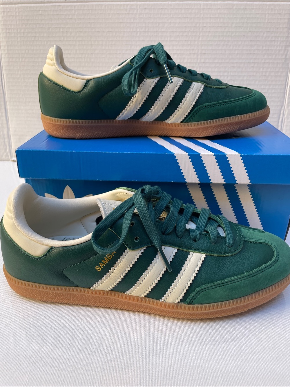 adidas Green and White Samba Sneakers